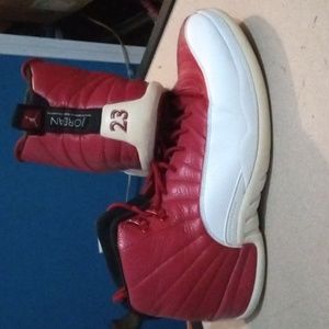 Men's Red and White and Black Jordans Size 11.5